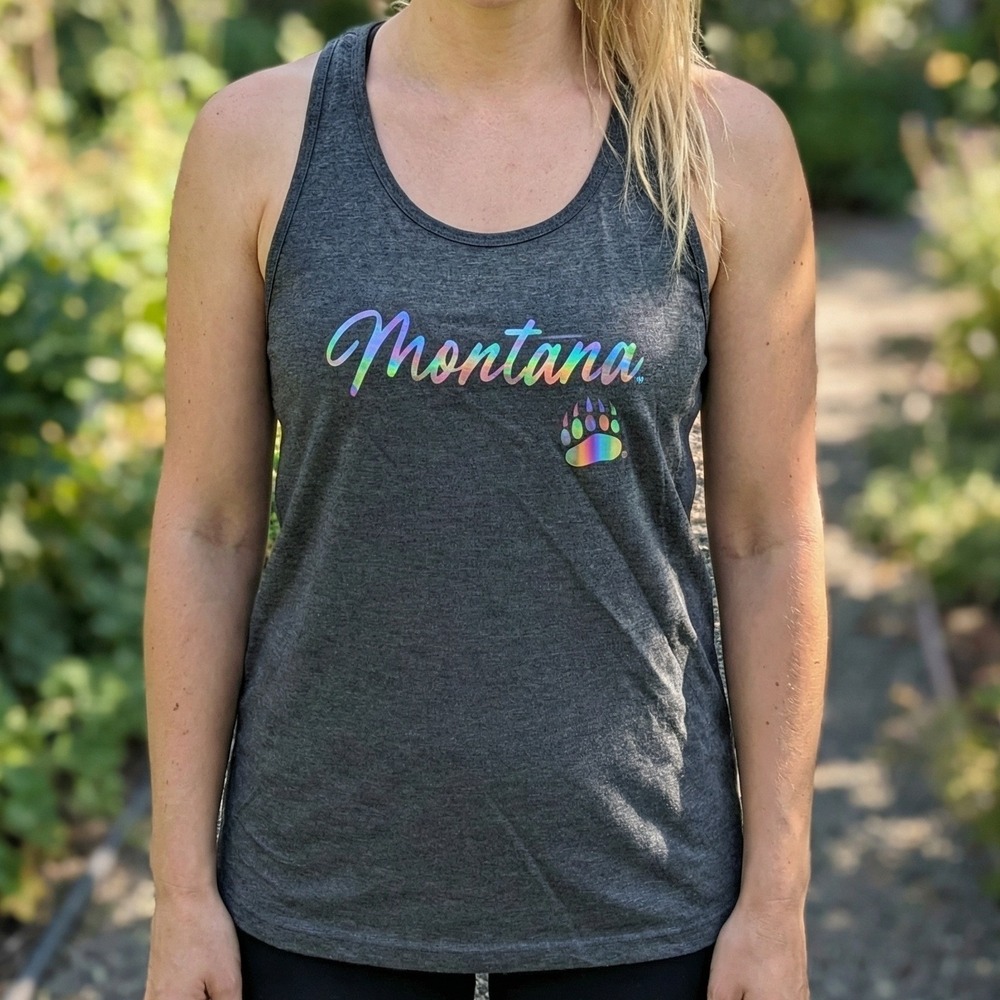 Montana Grizzlies Tank Top Charcoal Heather Holographic Racerback Womens M